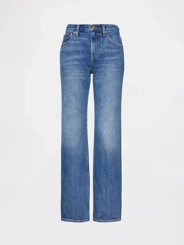 Mid-rise, stijve, relaxte rechte Jeans