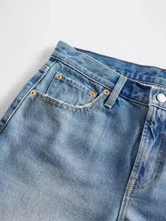 Mid-rise, stijve, relaxte rechte Jeans