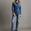 Mid-rise, stijve, relaxte rechte Jeans