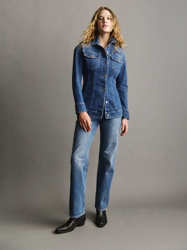Mid-rise, stijve, relaxte rechte Jeans