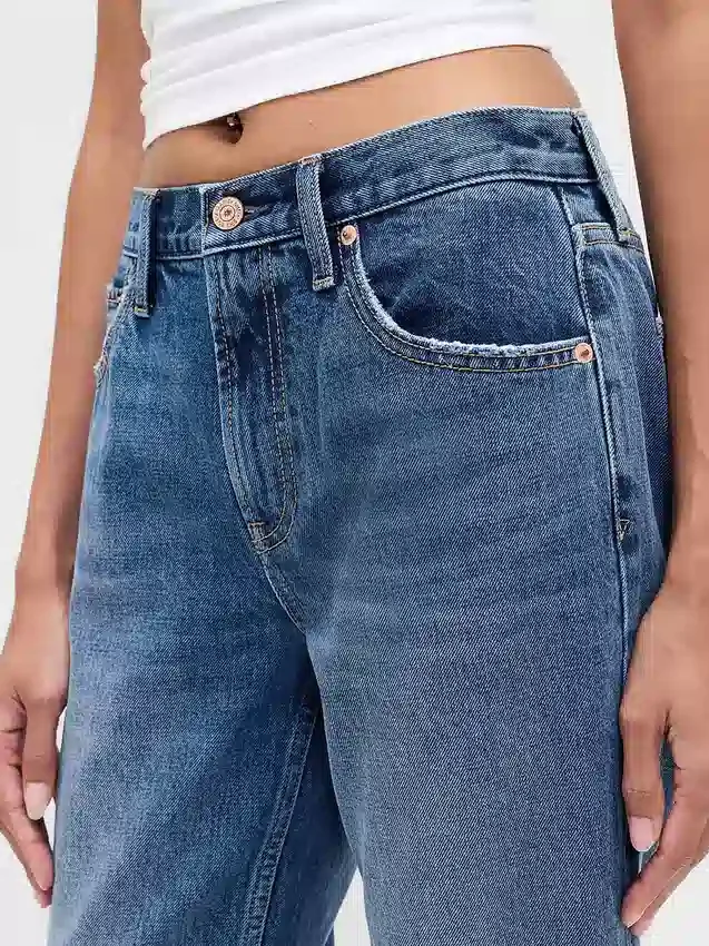 Mid-rise, stijve, relaxte rechte Jeans