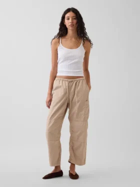Mid-rise twill utility-broek met wijd uitlopende pijpen
