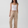 Mid-rise twill utility-broek met wijd uitlopende pijpen