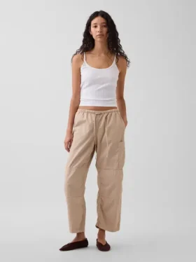 Mid-rise twill utility-broek met wijd uitlopende pijpen