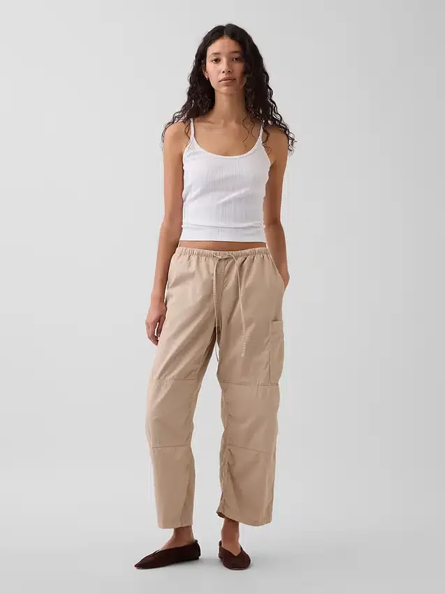 Mid-rise twill utility-broek met wijd uitlopende pijpen