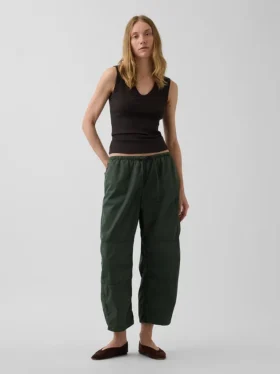 Mid-rise twill utility-broek met wijd uitlopende pijpen