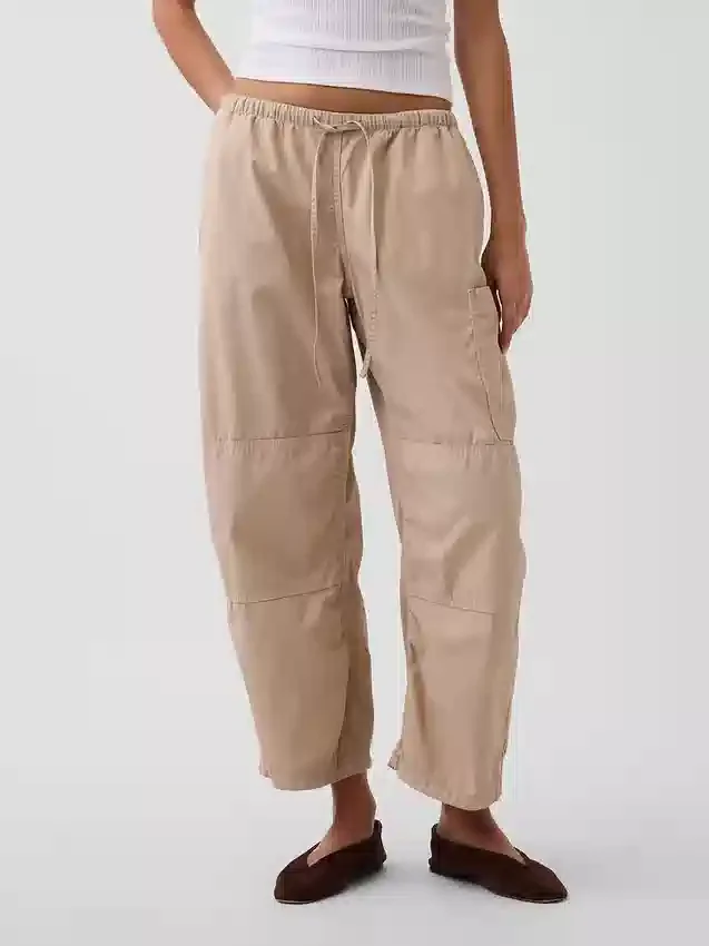 Mid-rise twill utility-broek met wijd uitlopende pijpen