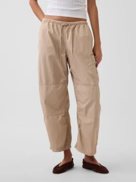 Mid-rise twill utility-broek met wijd uitlopende pijpen