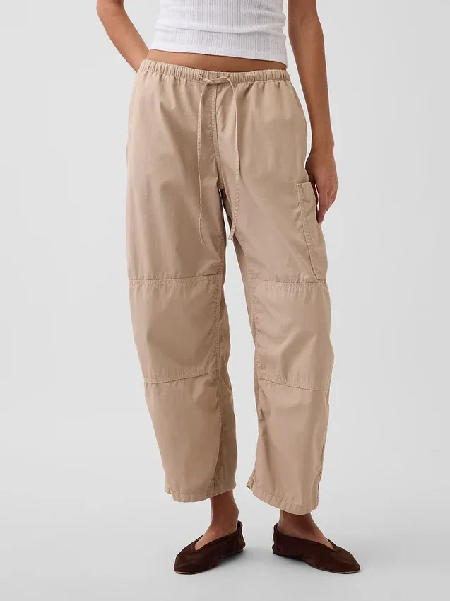 Mid-rise twill utility-broek met wijd uitlopende pijpen