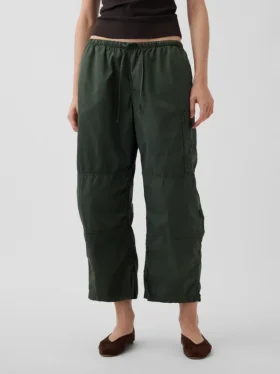 Mid-rise twill utility-broek met wijd uitlopende pijpen