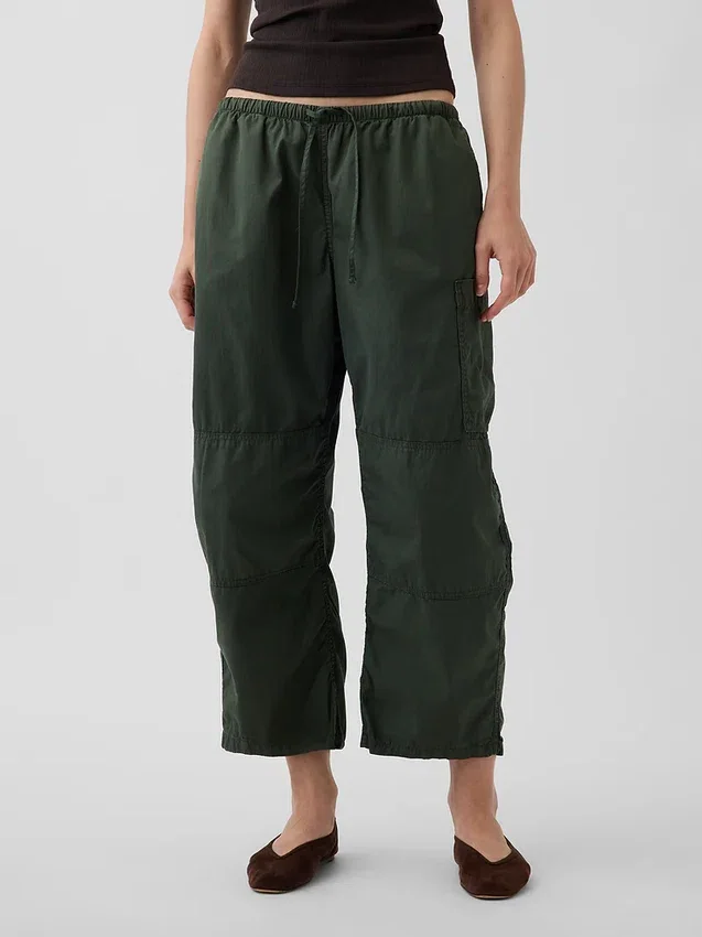 Mid-rise twill utility-broek met wijd uitlopende pijpen