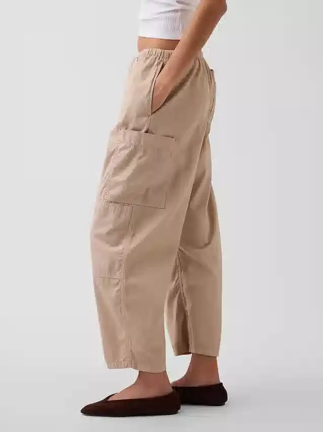 Mid-rise twill utility-broek met wijd uitlopende pijpen