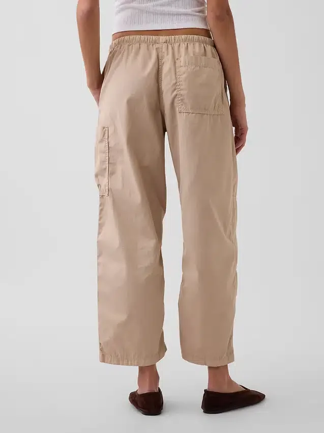 Mid-rise twill utility-broek met wijd uitlopende pijpen