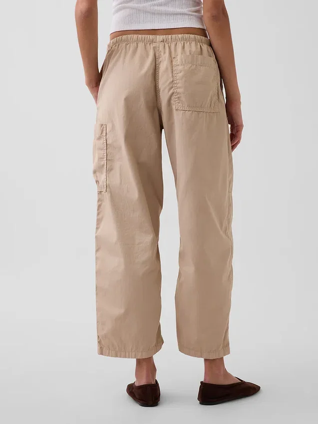 Mid-rise twill utility-broek met wijd uitlopende pijpen