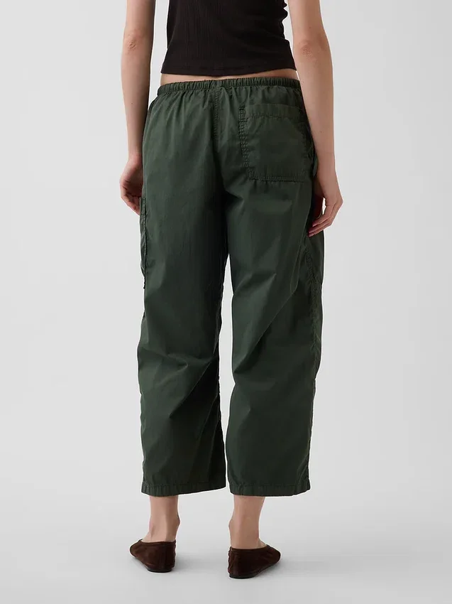 Mid-rise twill utility-broek met wijd uitlopende pijpen
