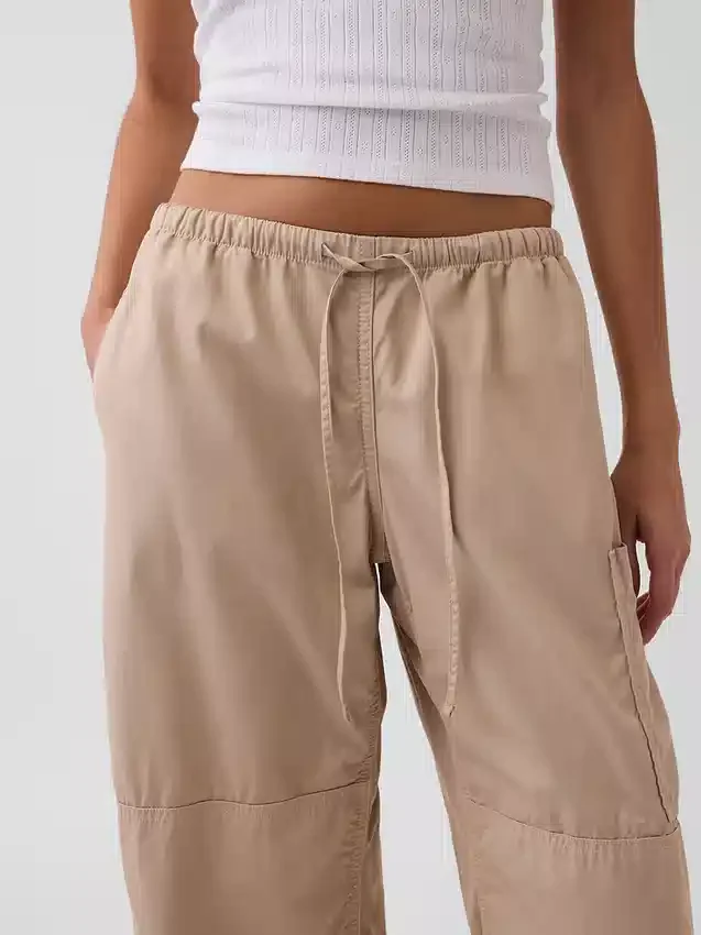 Mid-rise twill utility-broek met wijd uitlopende pijpen