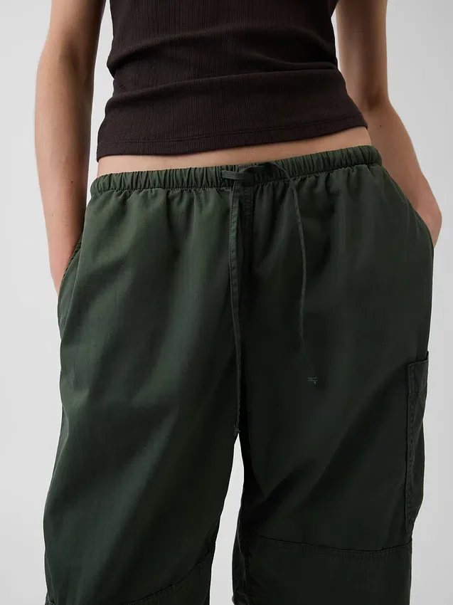 Mid-rise twill utility-broek met wijd uitlopende pijpen