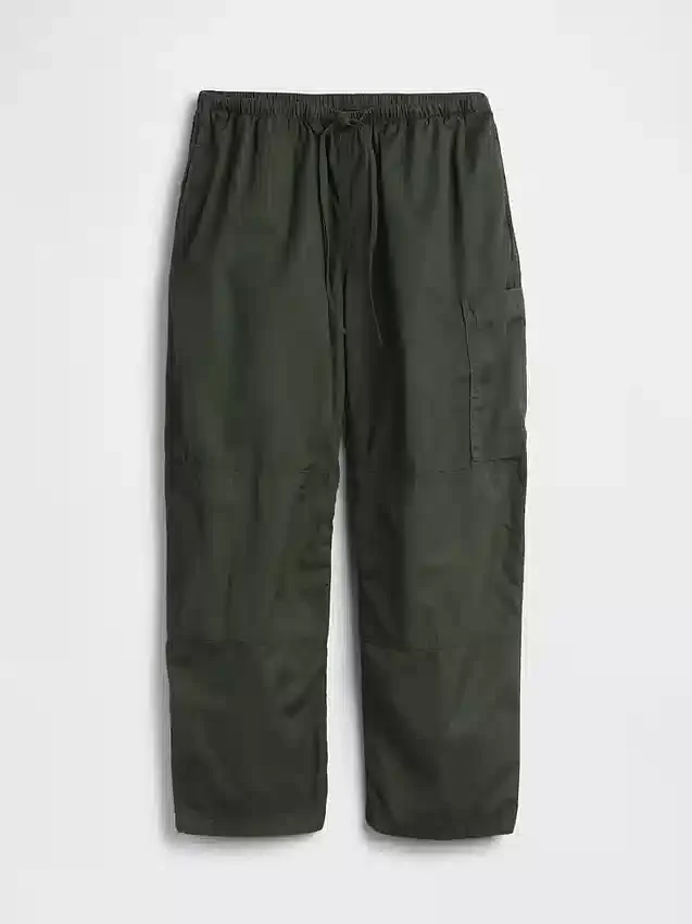 Mid-rise twill utility-broek met wijd uitlopende pijpen
