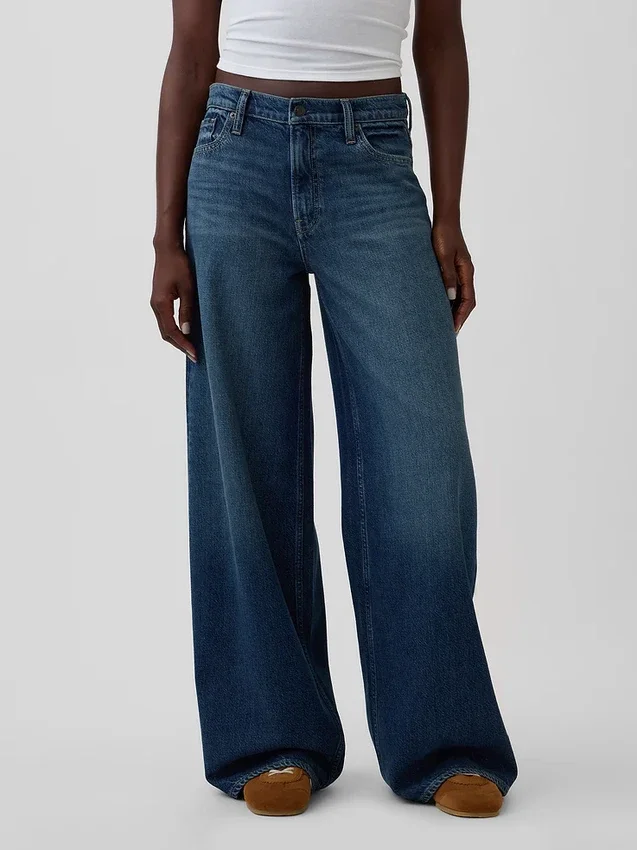 Mid-rise ultrazachte baggy Jeans met gesp