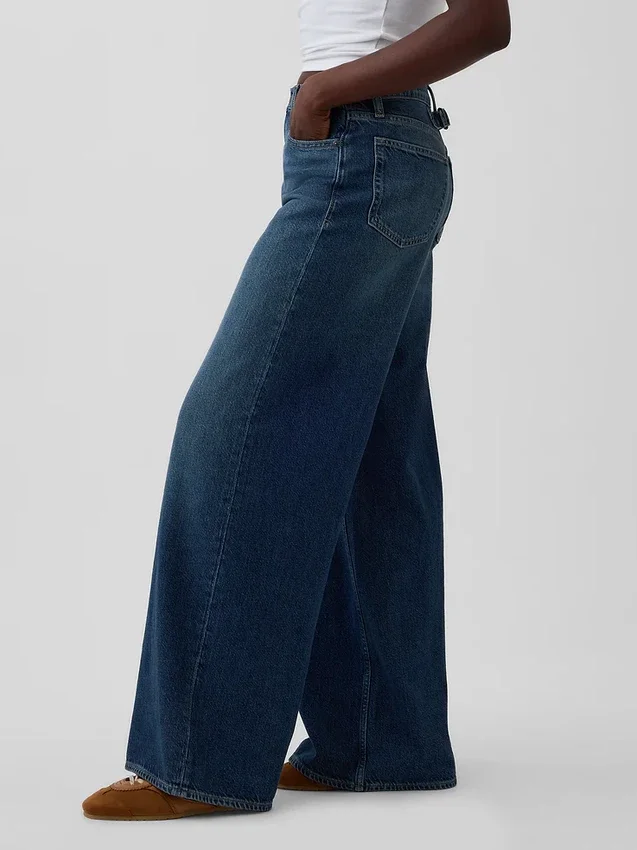 Mid-rise ultrazachte baggy Jeans met gesp