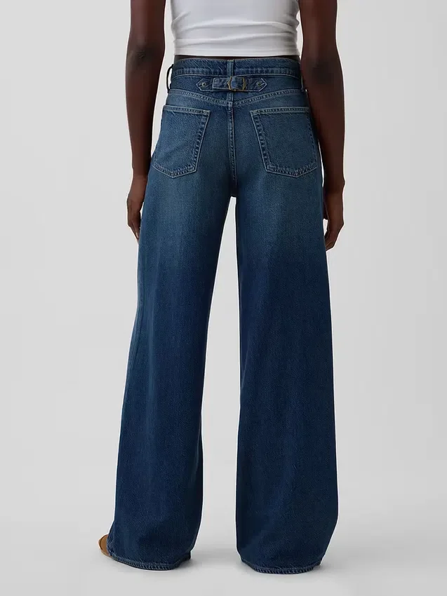 Mid-rise ultrazachte baggy Jeans met gesp