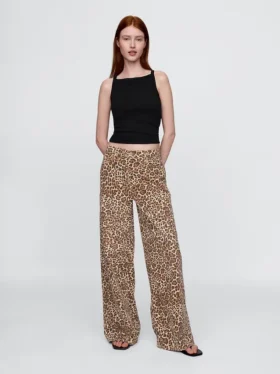 Mid-rise ultrazachte baggy Jeans met luipaardprint