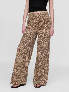 Mid-rise ultrazachte baggy Jeans met luipaardprint