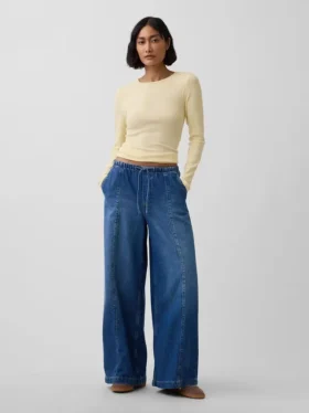 Mid-rise ultrazachte baggy Jeans met onopvallende naden