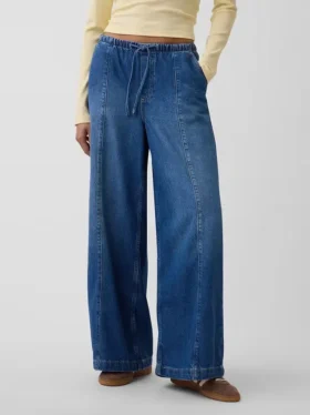 Mid-rise ultrazachte baggy Jeans met onopvallende naden