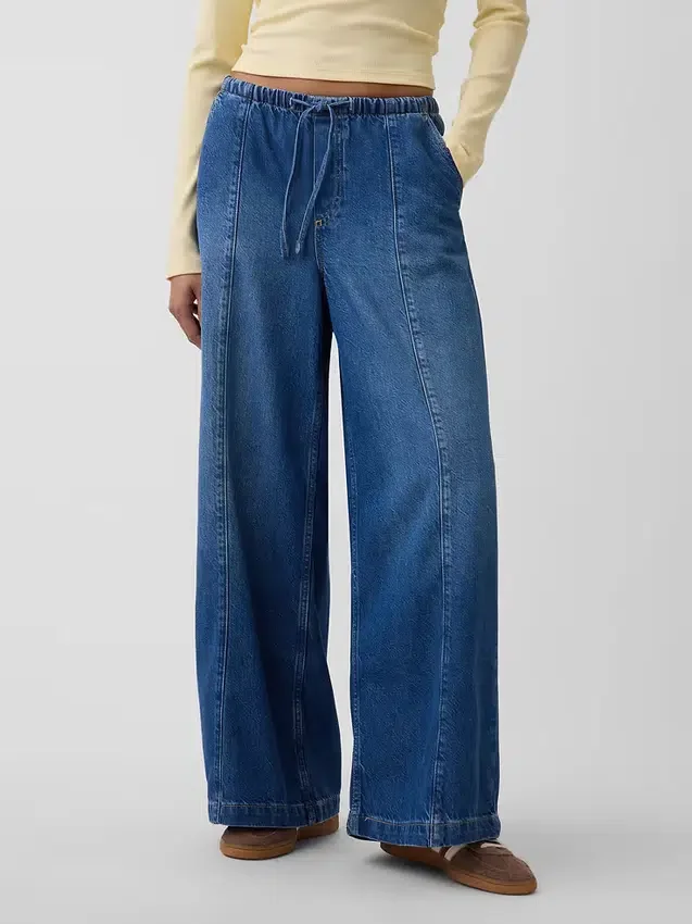 Mid-rise ultrazachte baggy Jeans met onopvallende naden