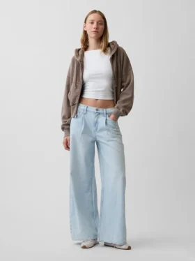 Mid-rise ultrazachte baggy Jeans met plooien
