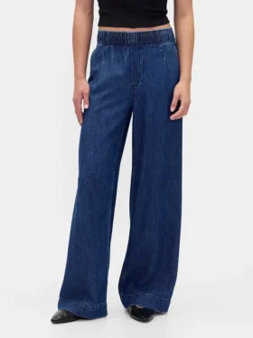 Mid-rise ultrazachte baggy Jeans met plooien