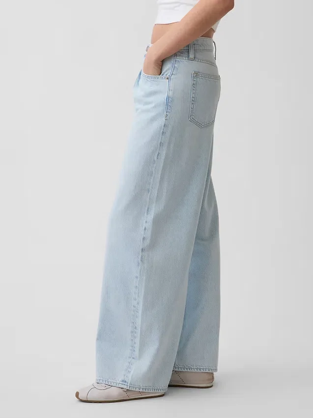 Mid-rise ultrazachte baggy Jeans met plooien