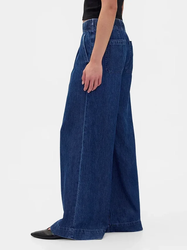 Mid-rise ultrazachte baggy Jeans met plooien
