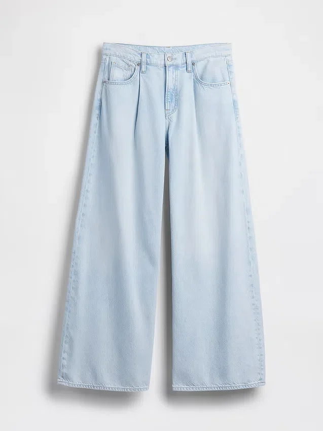 Mid-rise ultrazachte baggy Jeans met plooien