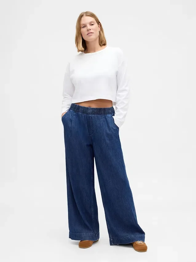 Mid-rise ultrazachte baggy Jeans met plooien