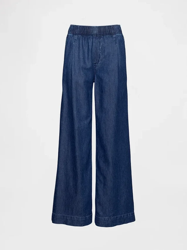 Mid-rise ultrazachte baggy Jeans met plooien