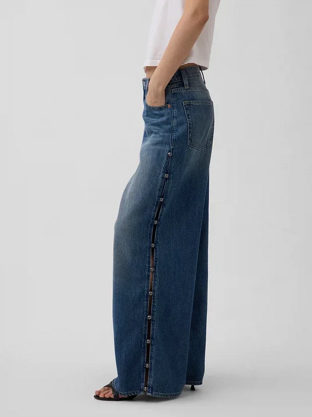 Mid-rise ultrazachte baggy-Jeans met studs