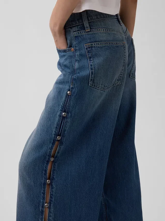 Mid-rise ultrazachte baggy-Jeans met studs