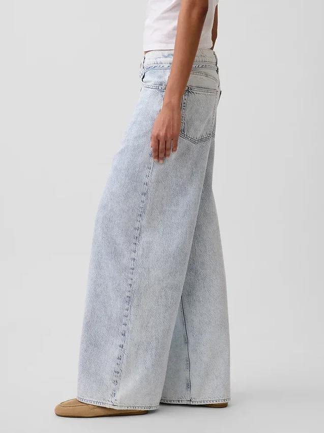 Mid-rise ultrazachte baggy micro-belt-Jeans