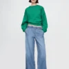 Mid-rise ultrazachte geplooide, comfortabele baggy Jeans
