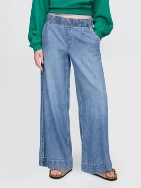 Mid-rise ultrazachte geplooide, comfortabele baggy Jeans