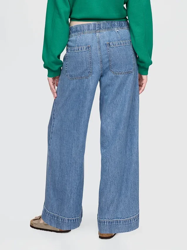Mid-rise ultrazachte geplooide, comfortabele baggy Jeans
