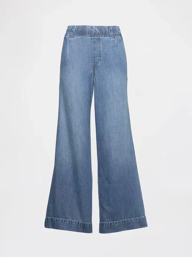 Mid-rise ultrazachte geplooide, comfortabele baggy Jeans