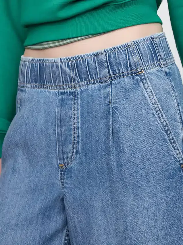 Mid-rise ultrazachte geplooide, comfortabele baggy Jeans