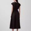 Midi-jurk met verlaagde taille van gemengde materialen