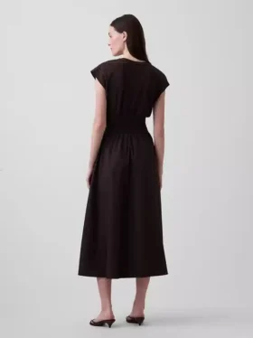 Midi-jurk met verlaagde taille van gemengde materialen