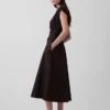 Midi-jurk met verlaagde taille van gemengde materialen