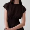 Midi-jurk met verlaagde taille van gemengde materialen