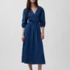 Midi-jurk van denim met ingezette taille